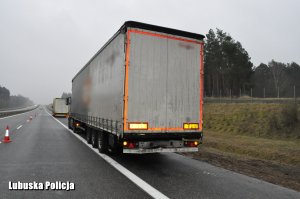 widok na tył ciężarówki stojącej na poboczu