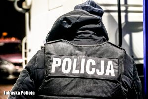 policjant stojący za ciężarówką