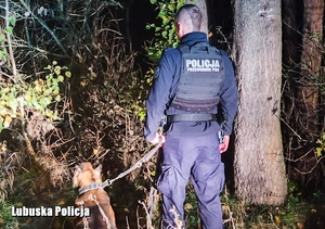 Policjant z psem w lesie