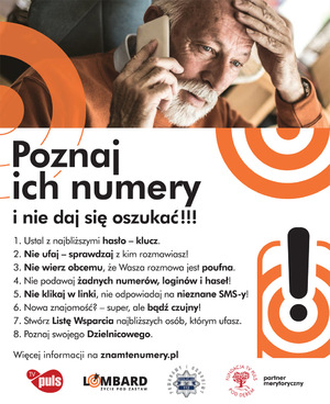 Plakat akcji, na zdjęciu zmartwiony starszy Pan