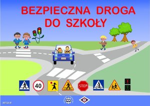 Plakat akcji, rysunek drogi, dzieci i aut