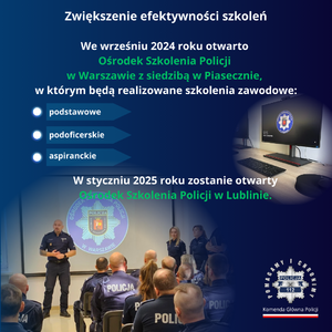 Slajd z policjantem rozmawiającym ze słuchaczami i tekstem